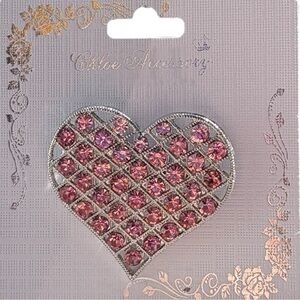 5/$25 Chloe Accessory Pink & Silver Crystal Heart Pin Brooch